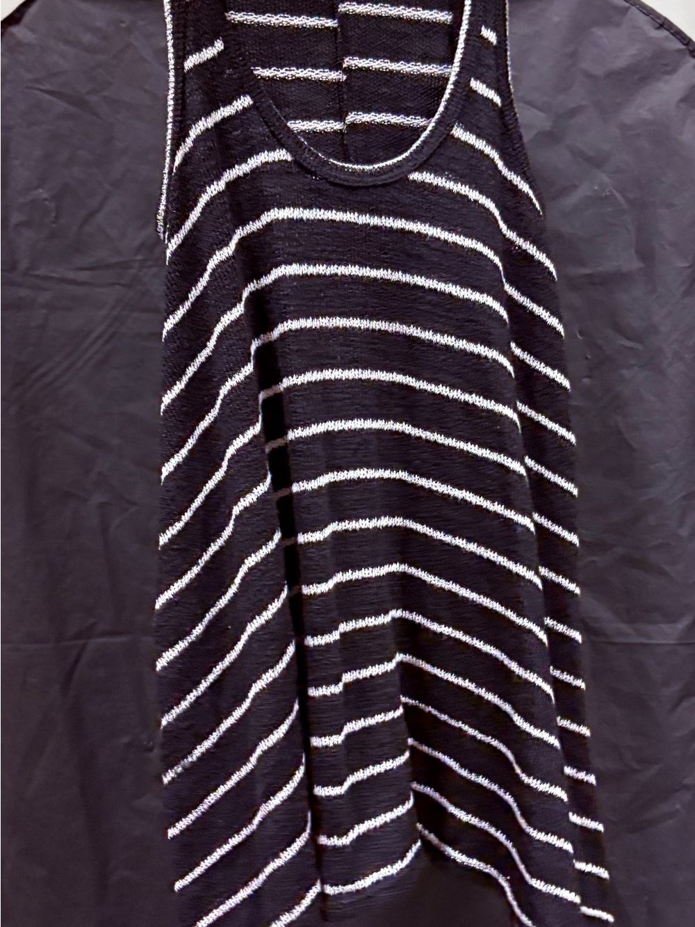 Enti Striped Black & White Sleeveless Knit Tank Top
